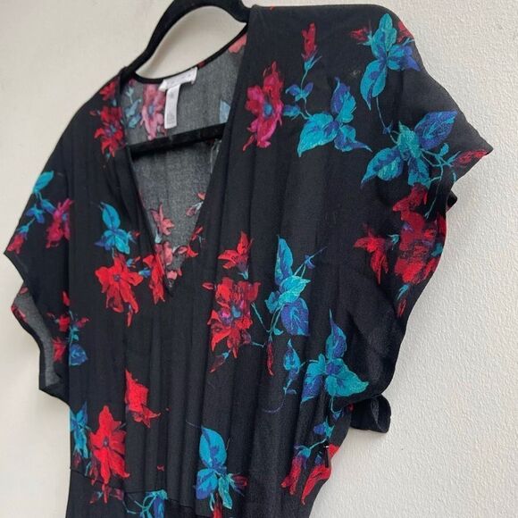 Leith Dark Floral V-neck Shirt Sleeve Maxi Dress w/ Side Slit Size XS - Picture 5 of 8